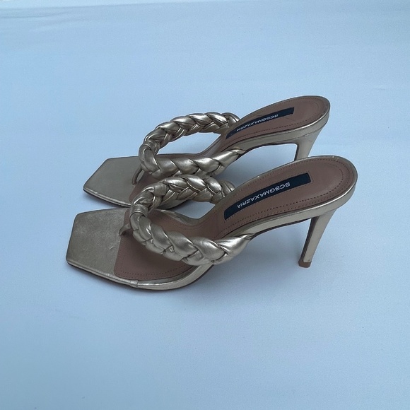 BCBG MAX AZRIA Bella Braided Gold Leather Sandals - Picture 1 of 8